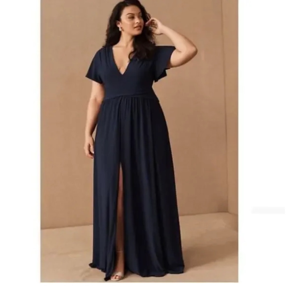 BHLDN Mendoza Navy Slit Dress Plus Size 24